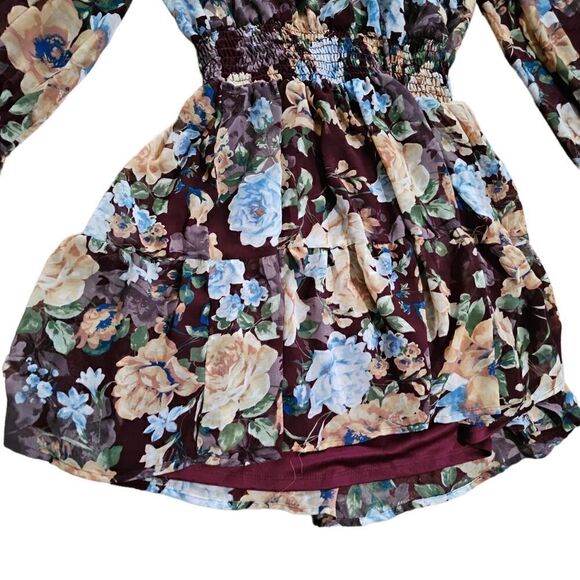 Women's Floral Long Sleeves Mini Dress Small - Picture 3 of 5